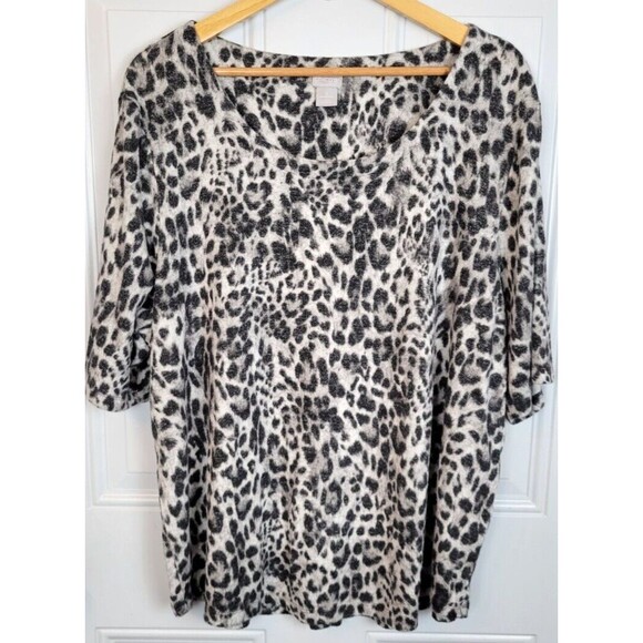 Chico's Plus Size Top Size XXL Animal Print Brushed Short Sleeve - Picture 1 of 7